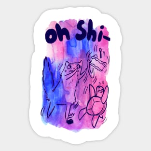 Oh Shi- Cat and Turtle Watercolor Sticker